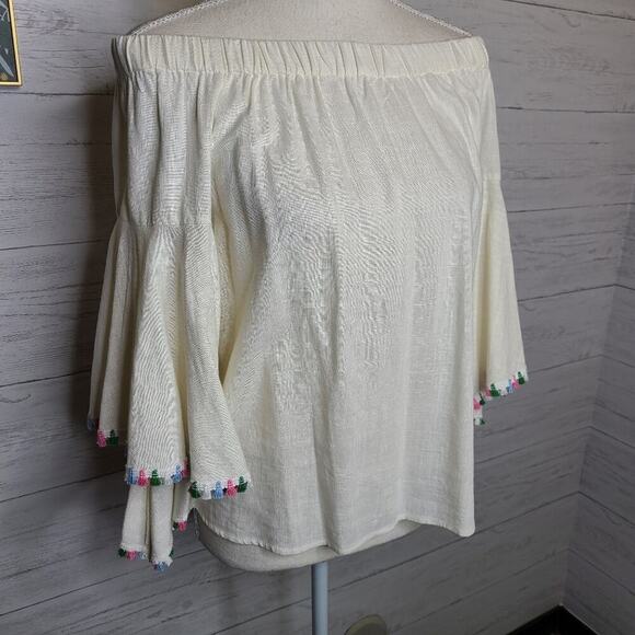 Altar'd State Size Small NWT Ivory Off Shoulder Tassel Sleeve Top - Picture 6 of 12